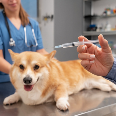 Veterinarian treating dog